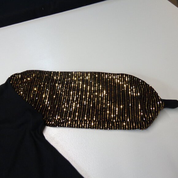 A. Calin by Flying Tomato Size Small Black Sweater With Gold Bling Sleeves - Picture 7 of 8